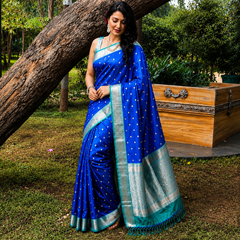 Royal Blue Silver Zari Soft Organza Saree