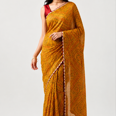 Mustard Yellow Bandhani Print Viscose Georgette Saree