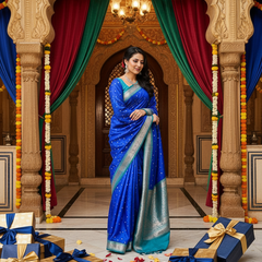 Royal Blue Silver Zari Soft Organza Saree