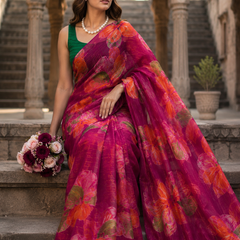 Lightweight Floral Printed Chiffon Saree