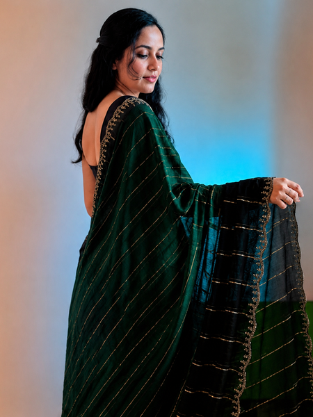 Bottle Green Designer Georgette Stone Work Saree