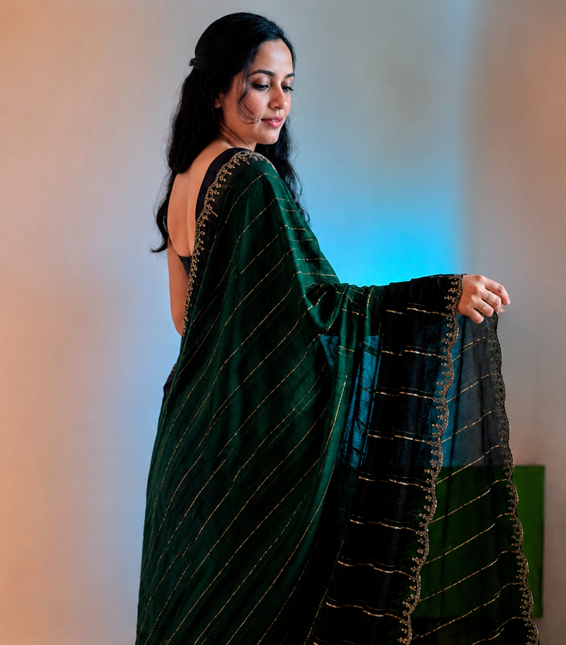 Bottle Green Designer Georgette Stone Work Saree