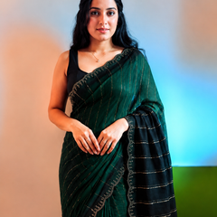 Bottle Green Designer Georgette Stone Work Saree