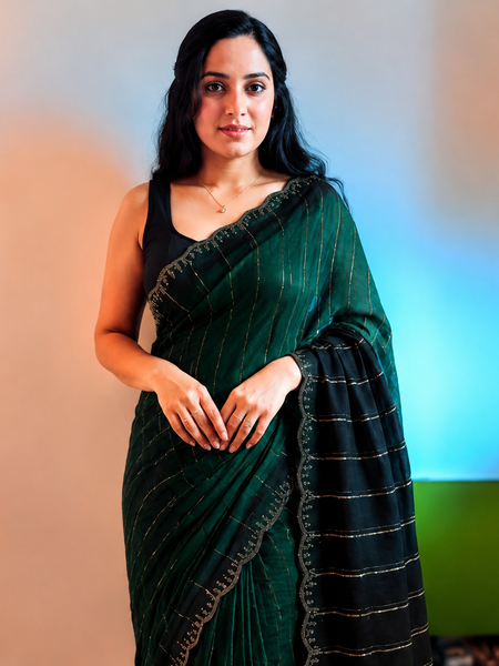Bottle Green Designer Georgette Stone Work Saree