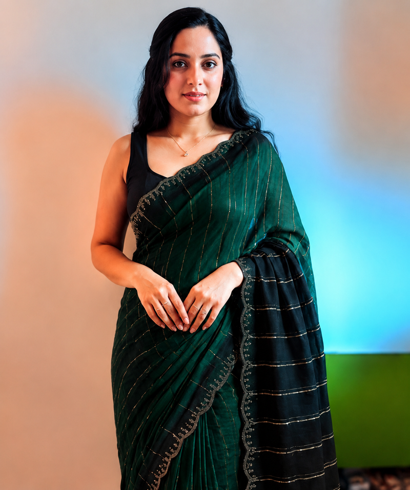 Bottle Green Designer Georgette Stone Work Saree