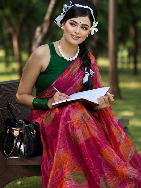 Lightweight Floral Printed Chiffon Saree