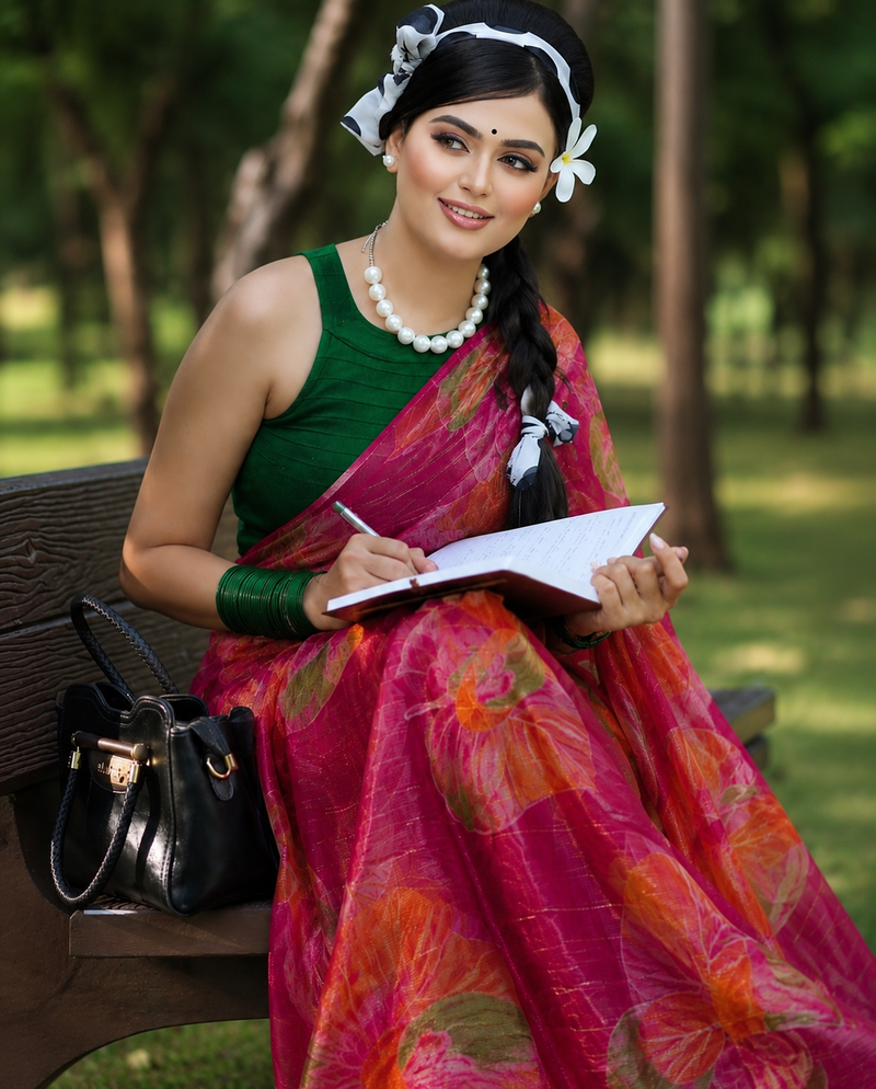 Lightweight Floral Printed Chiffon Saree