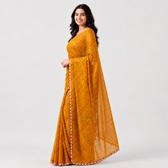 Mustard Yellow Bandhani Print Viscose Georgette Saree