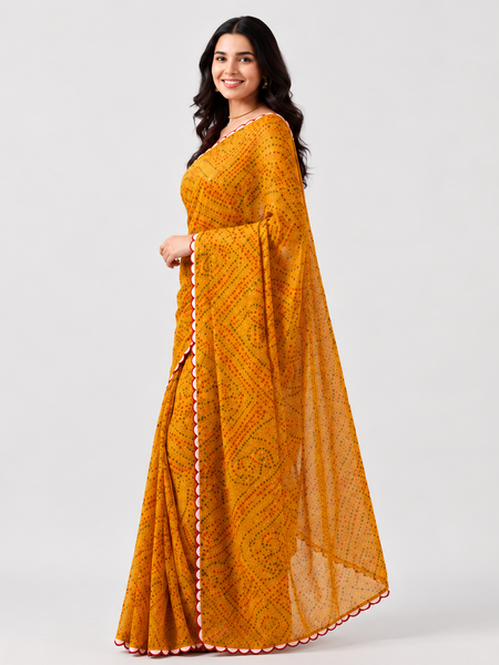 Mustard Yellow Bandhani Print Viscose Georgette Saree