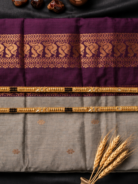 Royal Purple & Silver Silk Saree with Rich Zari Border | The Gold Thread