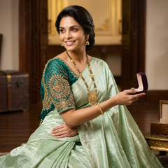 Ethereal Mint Green Tissue Silk Saree | Subtle Gold Zari & Tassel Detailing