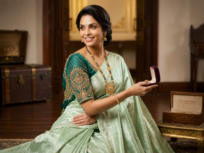 Ethereal Mint Green Tissue Silk Saree | Subtle Gold Zari & Tassel Detailing