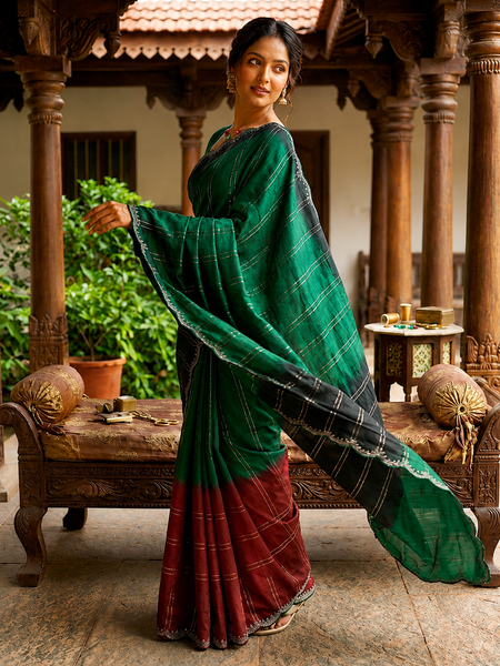 Bottle Green Designer Georgette Stone Work Saree
