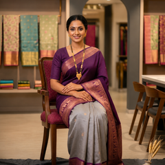 Royal Purple & Silver Silk Saree with Rich Zari Border | The Gold Thread