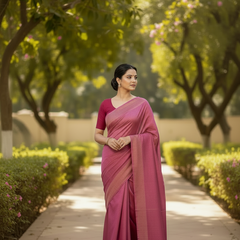 Rani Pink Pure Banarasi Silk Floral Zari Weaving Saree