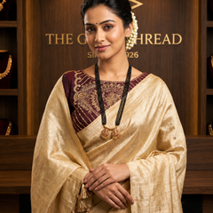 The Royal Festive Curated Set: Premium Golden Tussar Saree and Wine Zardozi Blouse