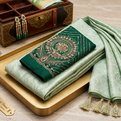 Ethereal Mint Green Tissue Silk Saree | Subtle Gold Zari & Tassel Detailing