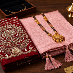 Soft Pink Saree with Royal Maroon Embroidered Blouse