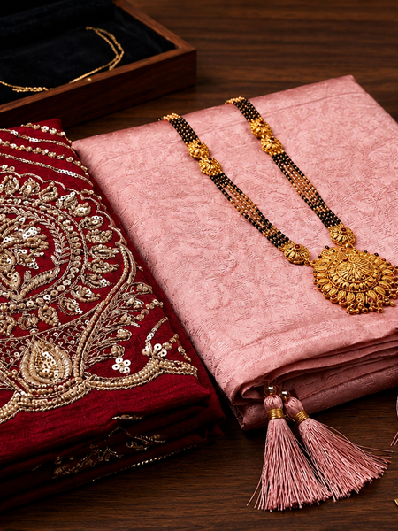 Soft Pink Saree with Royal Maroon Embroidered Blouse