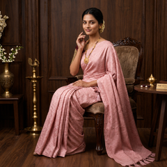 Soft Pink Saree with Royal Maroon Embroidered Blouse