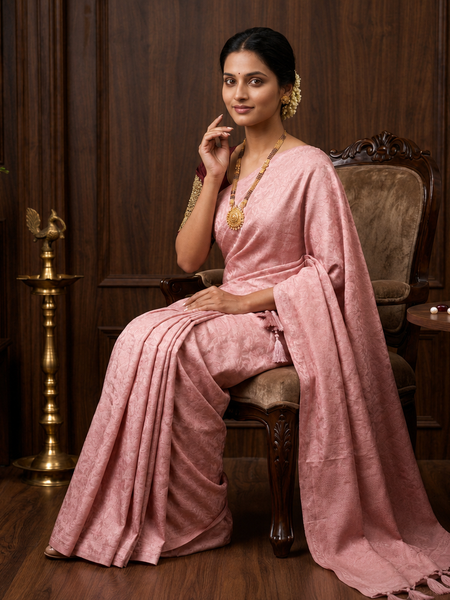 Soft Pink Saree with Royal Maroon Embroidered Blouse