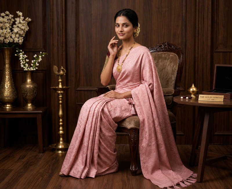 Soft Pink Saree with Royal Maroon Embroidered Blouse