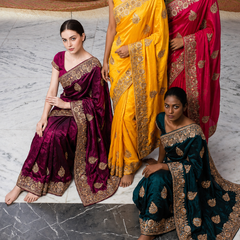 Wine Purple Tissue Silk Heavy Embroidered Saree