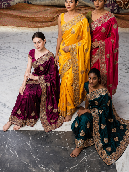 Wine Purple Tissue Silk Heavy Embroidered Saree