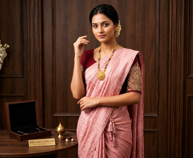Soft Pink Saree with Royal Maroon Embroidered Blouse