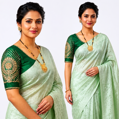Ethereal Mint Green Tissue Silk Saree | Subtle Gold Zari & Tassel Detailing