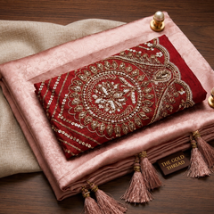 Soft Pink Saree with Royal Maroon Embroidered Blouse