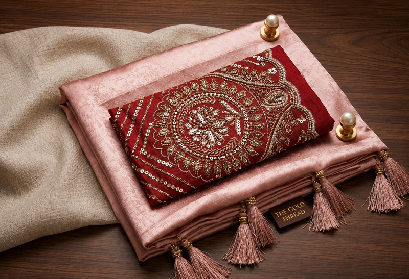 Soft Pink Saree with Royal Maroon Embroidered Blouse