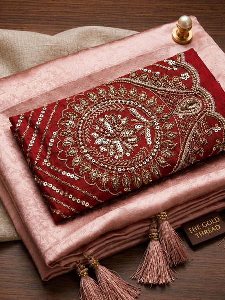 Soft Pink Saree with Royal Maroon Embroidered Blouse