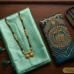 Sea Green Satin Saree with Designer Dark Green Embroidered Blouse