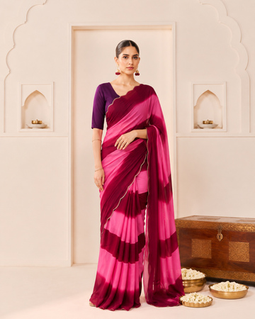 Pink and Black Ombre Georgette Saree